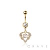 316L SURGICAL STEEL MULTI CZ HEART DANGLE BELLY BUTTON NAVEL RING 